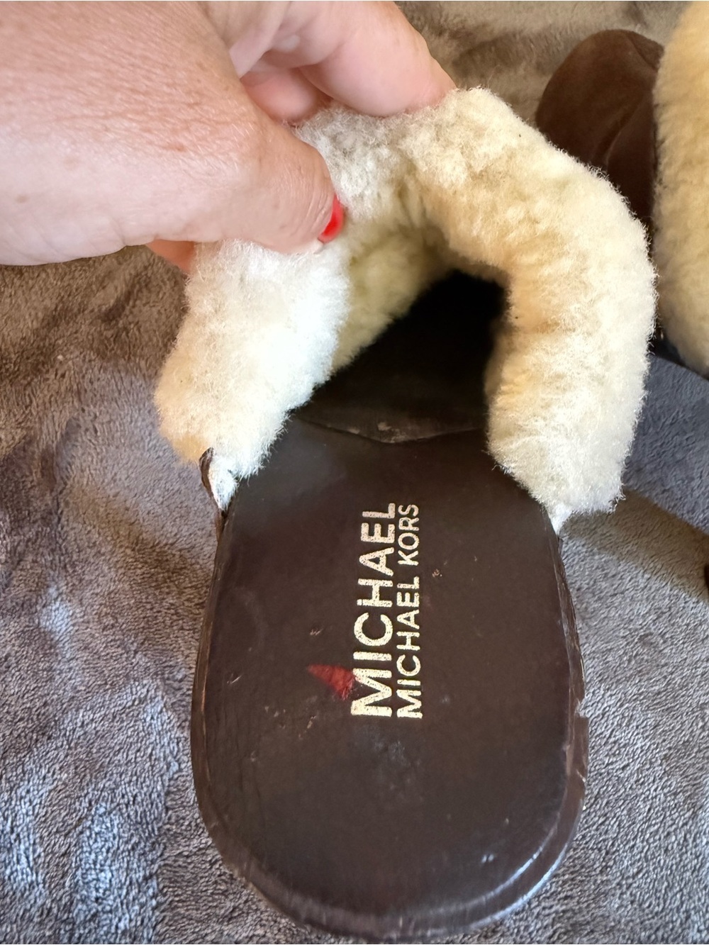 Michael Kors Brown Suede Shearling-Trim Buckle Clog - Picture 5 of 13